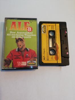 Alf Folge 8 Der Ausreißer/Mit den besten Wünschen aus dem Jenseits Schwarz mit Gelben Aufkleber 835762-4 Karussell(Fleck auf Seite 1 der MC)